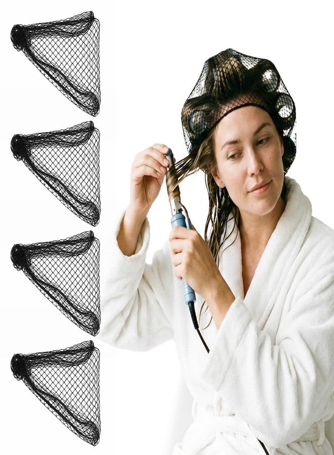 Ajcotahm 4 Pcs Hair Net for Rollers, Triangle Hair Nets for Sleeping Black Mesh Hair Nets for Women Salon Styling Sleep Styling Fixed Hairstyle Curl Setting, 35 x 35 x 57 Inches - Image 1