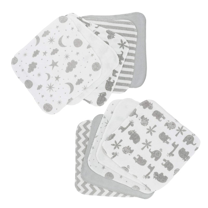 مجموعة مناديل سباسيليك لغسل الأطفال حديثي الولادة للأولاد والبنات مجموعة مناشف تيري ناعمة عبوة من 10 رمادي سماوي