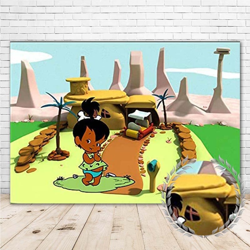 JMING The Flintstones African American Pebbles Backdrop for Party 7x5 Vinyl Mason Rocks Photography Background Gender Reveal Personalized Banner Room Wall Decor Photo Booth Props