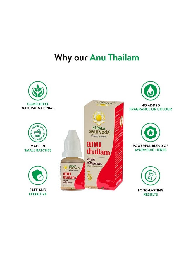 Kerala Ayurveda Anu Thailam 10Ml | For Nasya | Nasal Oil For Sinusitis, Allergies & Nasal Congestion | For Clear Breathing | Good Eyesight | With Jivanti, Yashtimadhu, Hrivera & Bilva |  - Image 2