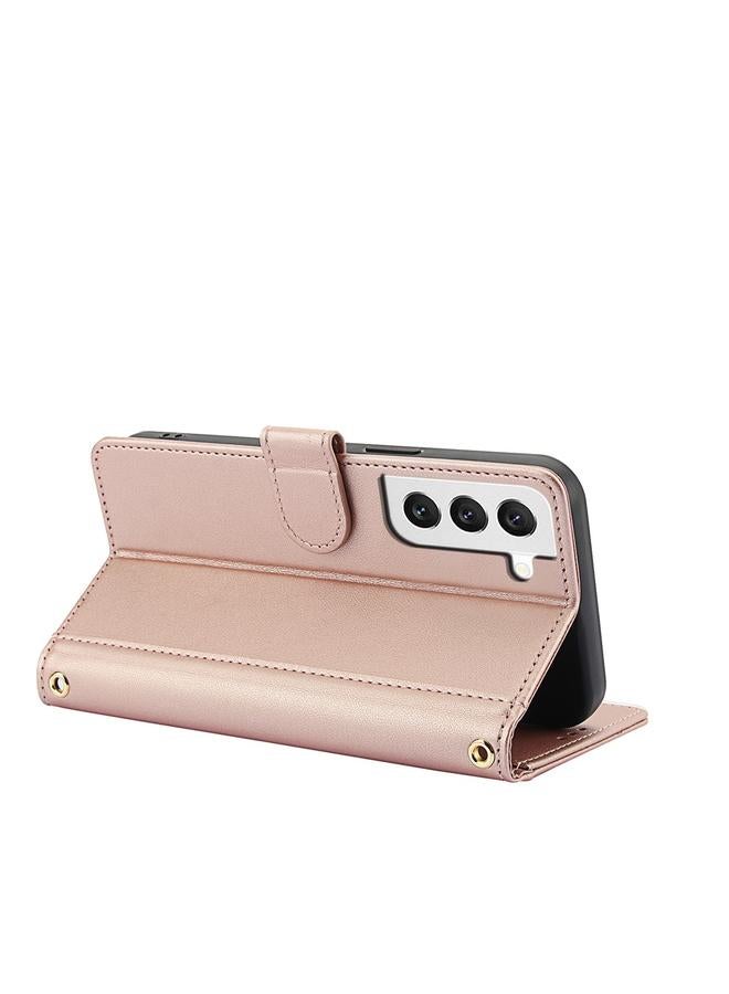 S-TOP Case For Samsung Galaxy S22+ 5G Skin Feel Pure Color Card Slots Leather Phone Case with Dual Lanyard - Image 4