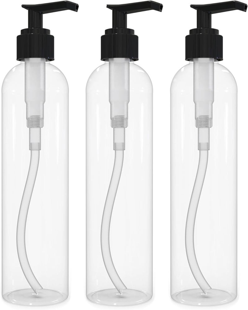 BRIGHTFROM Lotion Pump Bottles, Empty 8 OZ, BPA-Free Refillable Plastic Containers, Clear with Black Dispenser for - Soap, Shampoo, Lotions, Liquid Body Soap, Creams and Massage Oil (3 Pack) - Image 1