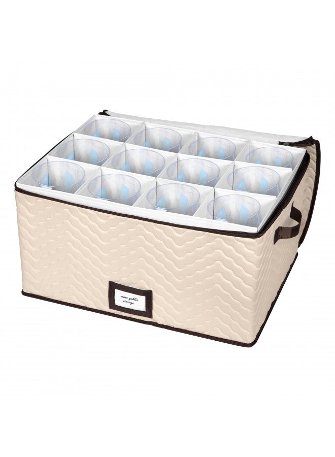 HOLDN’ STORAGE Wine Glass Storage Box with Dividers - Holds 12 Standard Size Wine Glasses up to 10" Tall - Stemware Storage Case - Protects Fine China - Durable Quilted Microfiber Bin with Carry Handles - Image 4