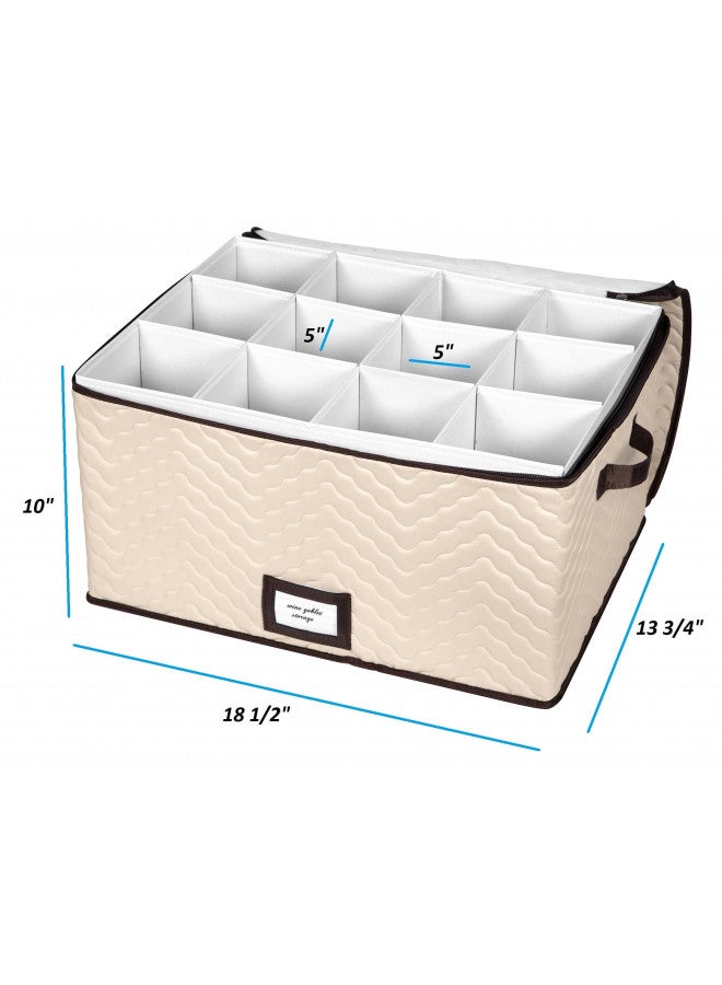 HOLDN’ STORAGE Wine Glass Storage Box with Dividers - Holds 12 Standard Size Wine Glasses up to 10" Tall - Stemware Storage Case - Protects Fine China - Durable Quilted Microfiber Bin with Carry Handles - Image 2
