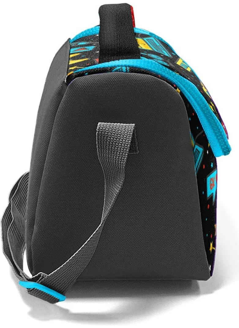 CORAL HIGH Kids Black Blue Gamer Patterned Thermo Lunchbox 11892