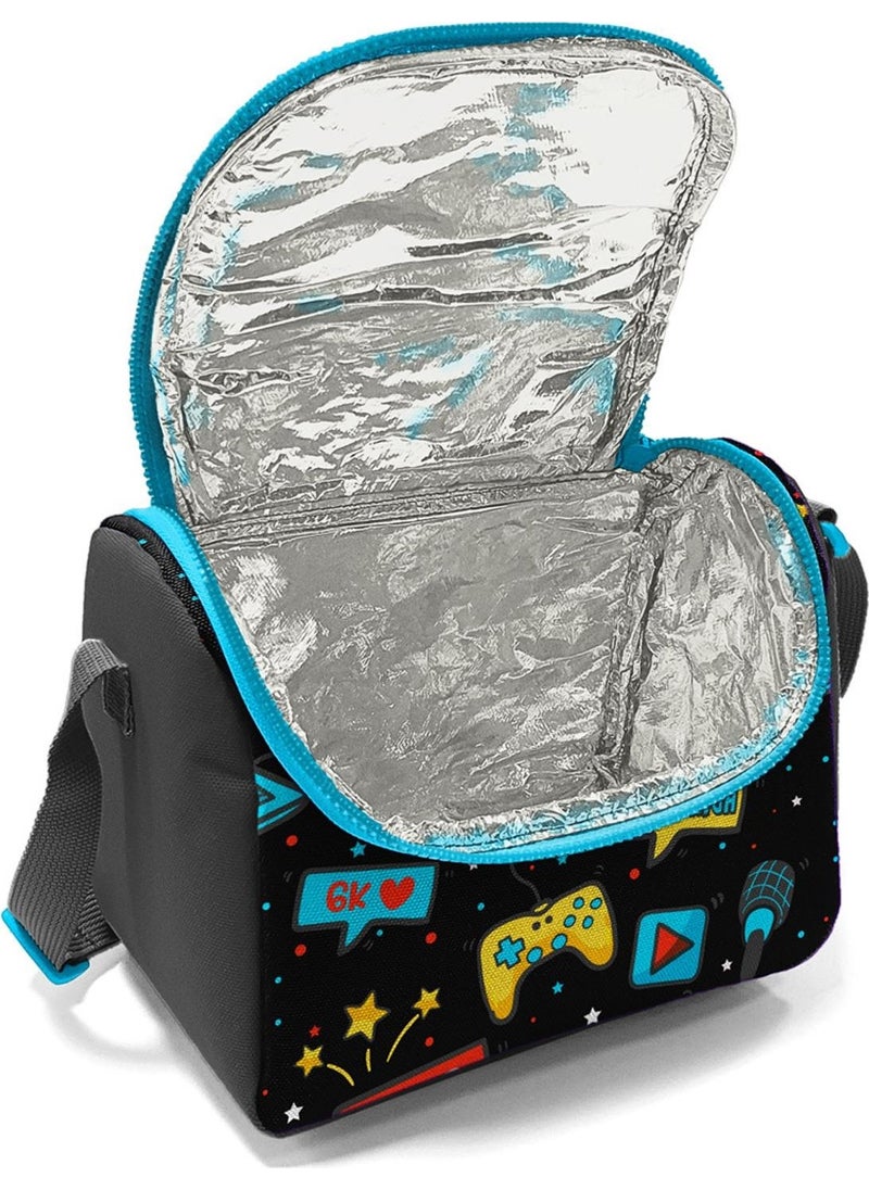CORAL HIGH - Kids Black Blue Gamer Patterned Thermo Lunchbox 11892 - Image 1