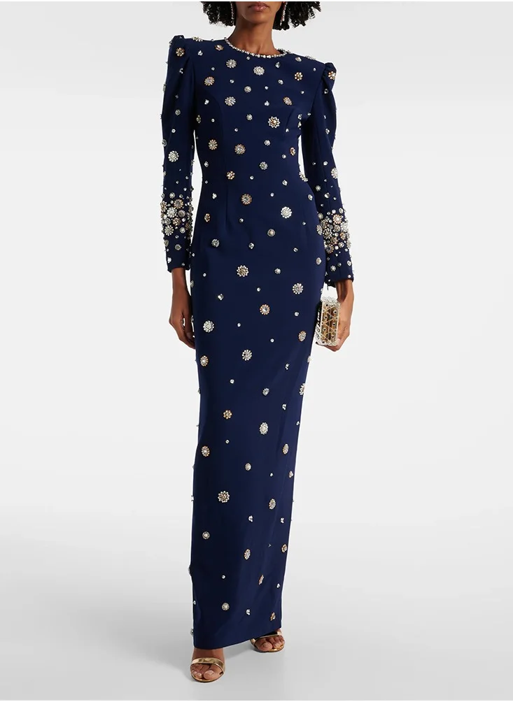 Madam Uniq Star Fashion Embellished Beaded Bodycon Maxi Dress