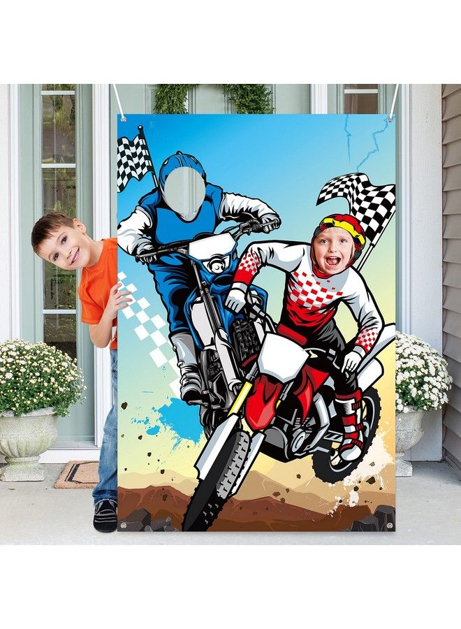PANTIDE Motocross Photo Door Banner Backdrop Props  Large Satin Photo Background Face Photography Banner Decor Dirt Bike Theme Party Favor Supply Decorations Funny Party Games For Kids 59 X 39 Inch - Image 2