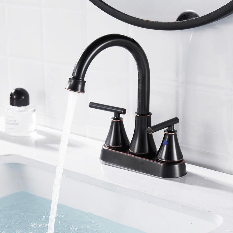 Fransiton Bathroom Sink Faucet 4 Inch 2 Handle Centerset Oil Rubbed Bronze Lead-Free Modern Bathroom Faucet Vanity Faucet With Pop-Up Drain Stopper And Supply Hoses - Image 4