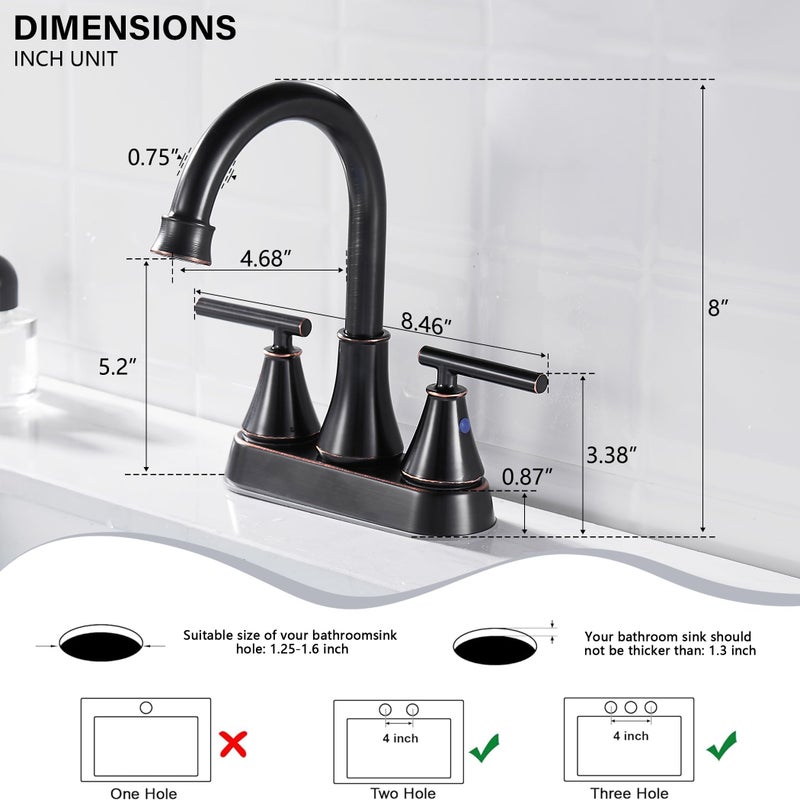 Fransiton Bathroom Sink Faucet 4 Inch 2 Handle Centerset Oil Rubbed Bronze Lead-Free Modern Bathroom Faucet Vanity Faucet With Pop-Up Drain Stopper And Supply Hoses - Image 3