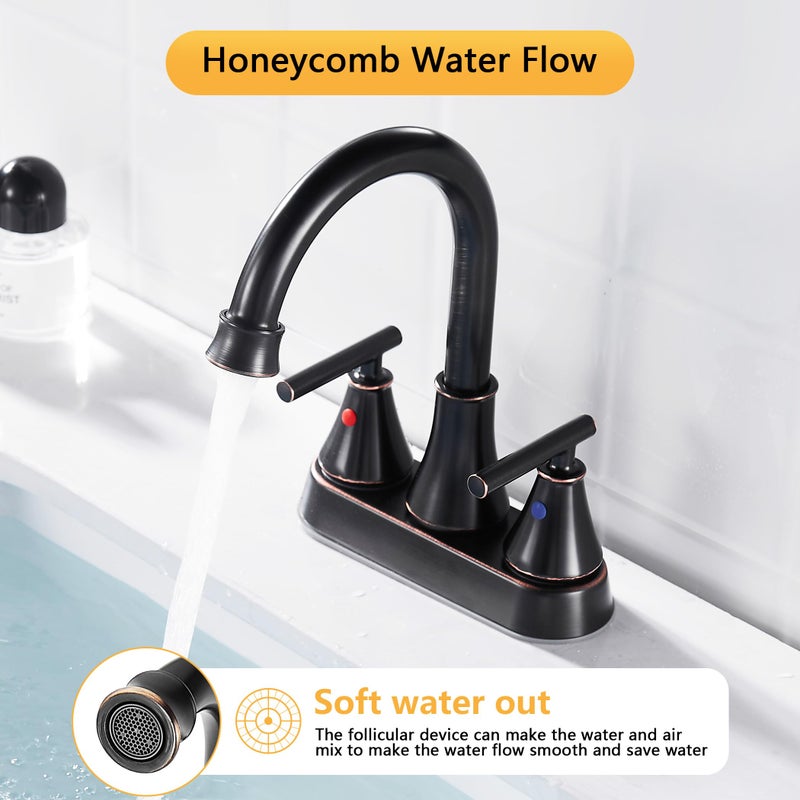 Fransiton Bathroom Sink Faucet 4 Inch 2 Handle Centerset Oil Rubbed Bronze Lead-Free Modern Bathroom Faucet Vanity Faucet With Pop-Up Drain Stopper And Supply Hoses - Image 5