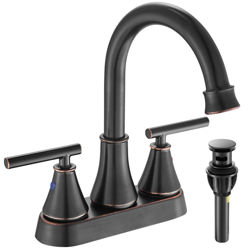 Fransiton Bathroom Sink Faucet 4 Inch 2 Handle Centerset Oil Rubbed Bronze Lead-Free Modern Bathroom Faucet Vanity Faucet With Pop-Up Drain Stopper And Supply Hoses - Image 1