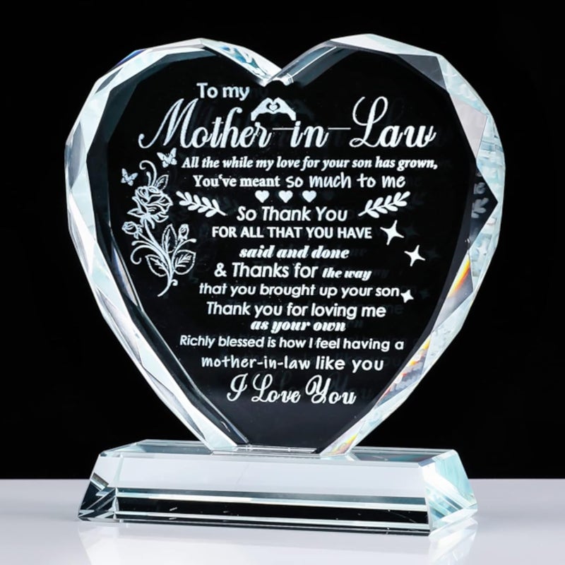 YWHL Mother-in-Law Gifts from Daughter-in-Law Crystal Laser Quotes Keepsakes for Christmas Mother's Day Birthday Gift for Mother in Law Who Has Everything