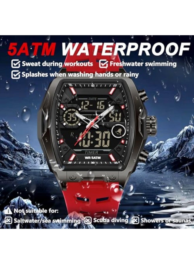 Military Watch Digital Watch Men's Waterproof Men's Wrist Watches Outdoor Watch Men with LED Luminous Display Analogue Hands and Digital Numbers - Image 4