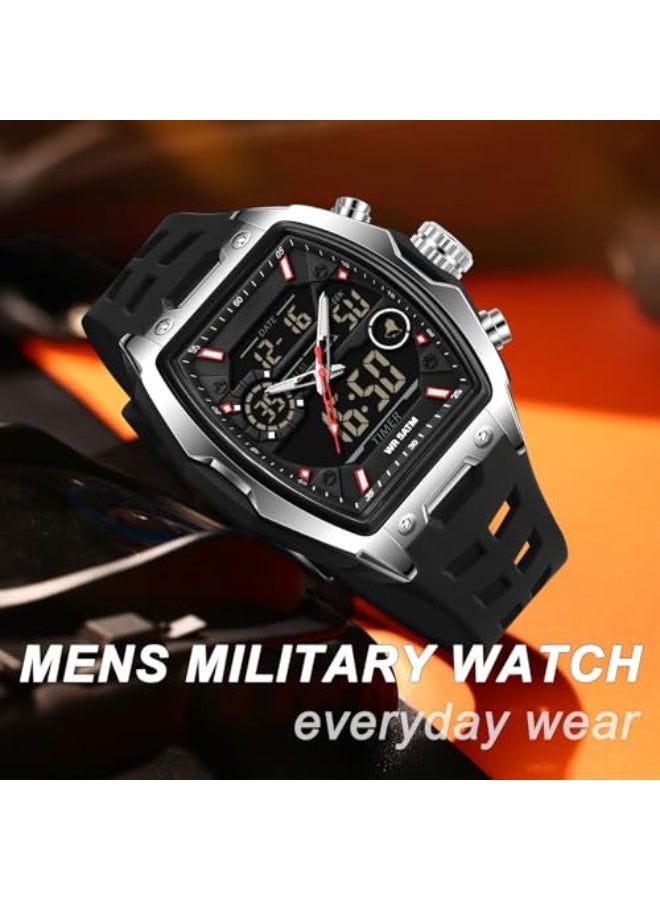 Military Watch Digital Watch Men's Waterproof Men's Wrist Watches Outdoor Watch Men with LED Luminous Display Analogue Hands and Digital Numbers - Image 3
