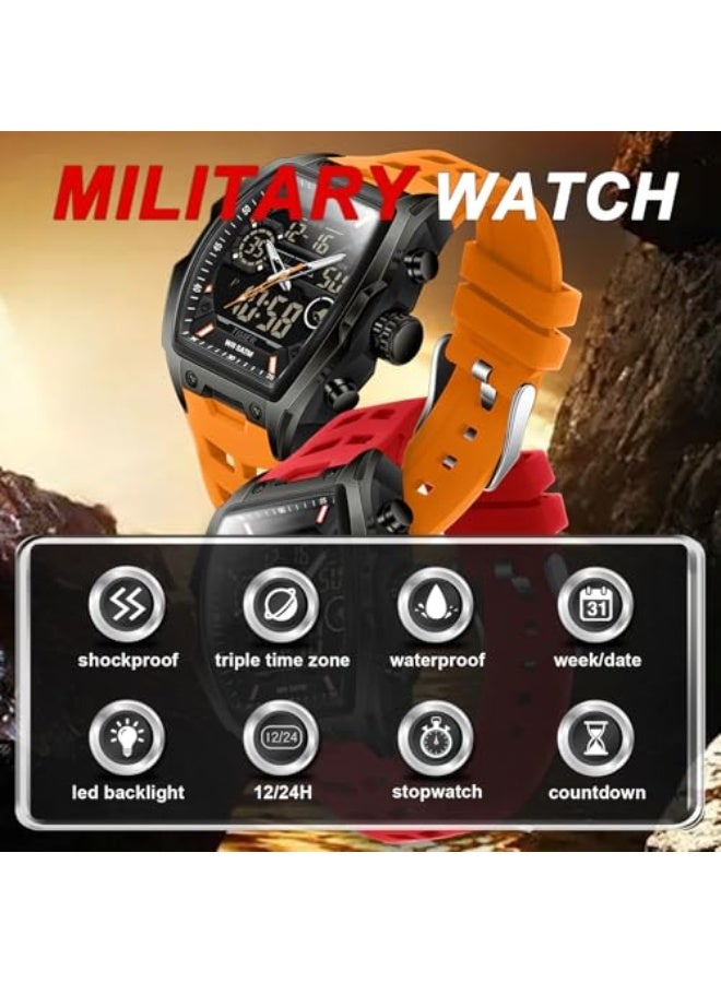 Military Watch Digital Watch Men's Waterproof Men's Wrist Watches Outdoor Watch Men with LED Luminous Display Analogue Hands and Digital Numbers - Image 2