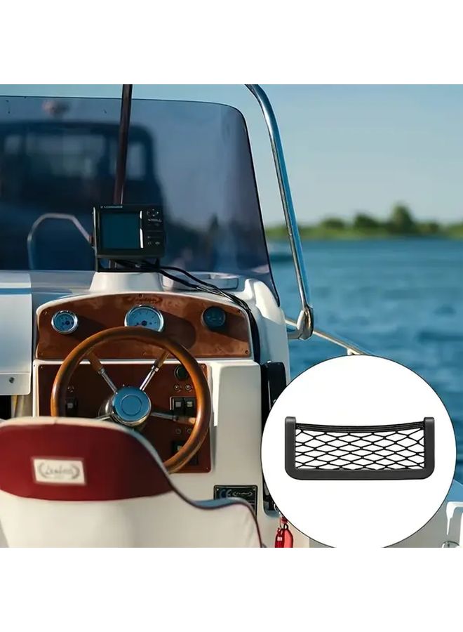Black Car Boat Mesh Storage Net With Phone Holder Pocket Durable Nylon Organizer - Image 5