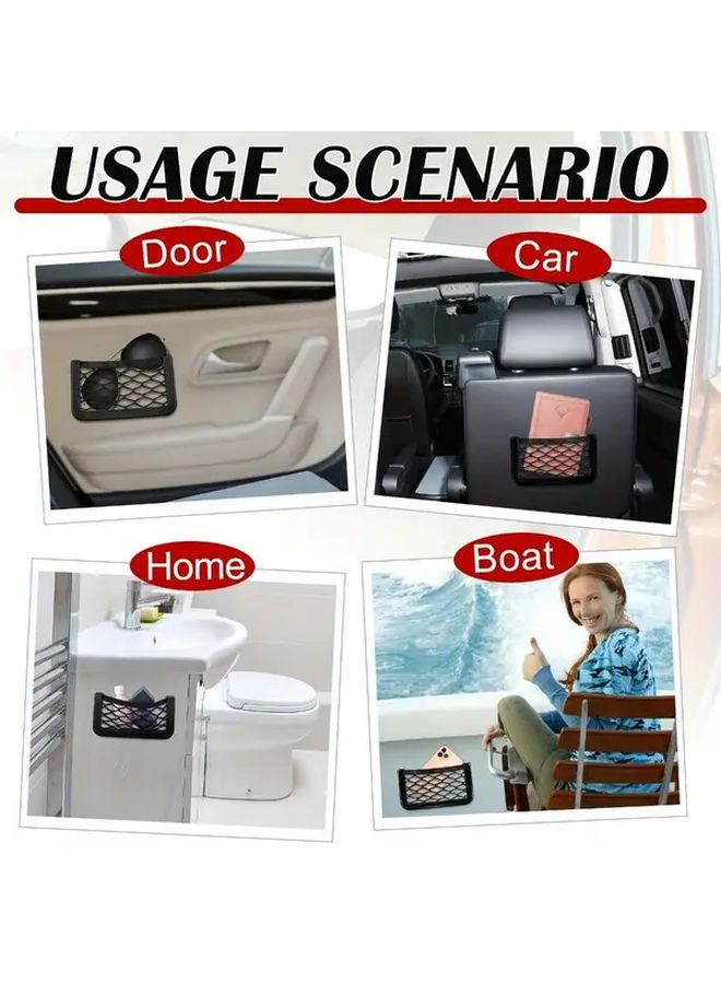 Black Car Boat Mesh Storage Net With Phone Holder Pocket Durable Nylon Organizer - Image 4