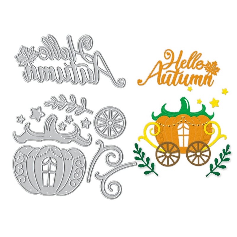 Autumn Pumpkin Cart Metal Cutting Die for Card Making and Photo Album Decorations Hello Autumn Words Die Cut Fall FatTonny Die Stencils Embossing Template for DIY Scrapbooking Craft