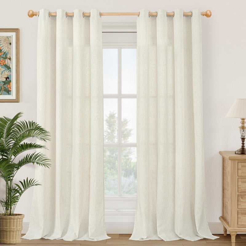 YoungsTex Linen Semi Sheer Curtains 84 Inch Length 2 Panels Set for Living Room  Beige Light Filtering Drapes with Grommet Rustic Window Treatments Privacy for Bedroom 52 X 84 Inch