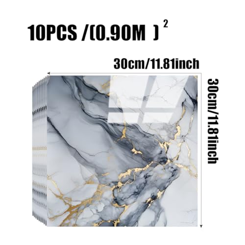 Chejiaye 10pcs Marble Peel and Stick Backsplash Waterproof Washroom Wall Panels, Peel and Stick Tile, PVC Foam Wall Panels for Kitchen,Bathroom,Living Room,Blue and Gold(Not Real Tile,11.8" x 11.8") - Image 4