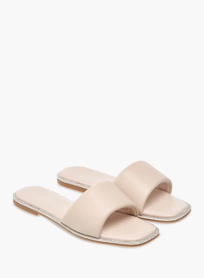 Flora Bella By Shoexpress Womens Rhinestone Embellished Slip-On Sandals