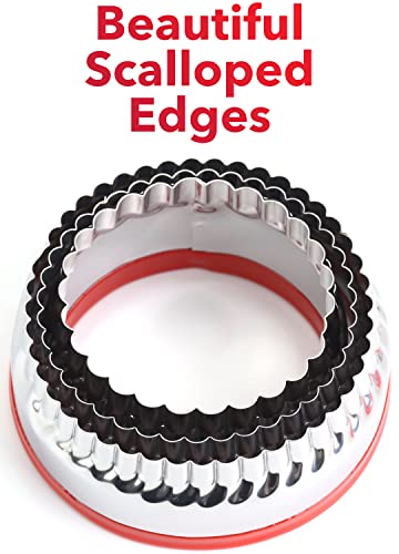 COOKIEQUE 3Pcs Fluted Round Cookie Cutters - 2" & 2.6" & 3", Heavy Duty Food-Grade Stainless Steel, Mini Biscuit Cutter, Unique Design with Protective Red Top PVC - Image 3