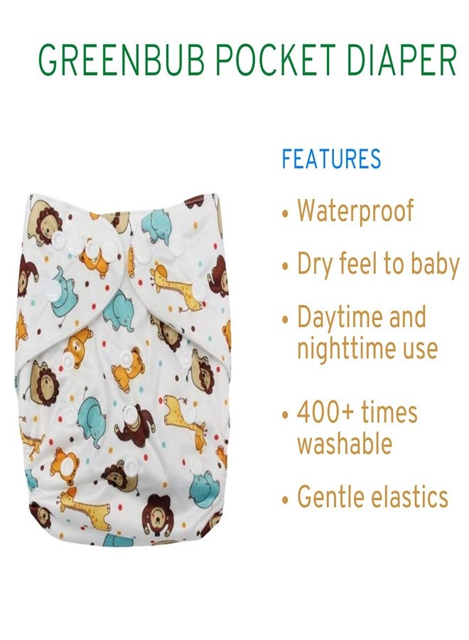 Greenbub Pocket Cloth Diaper - One Size Reusable Diaper with Bamboo Cotton Inserts (Dense Jungle) | 5kg-17kg | 3 Months-4 Years - Image 5