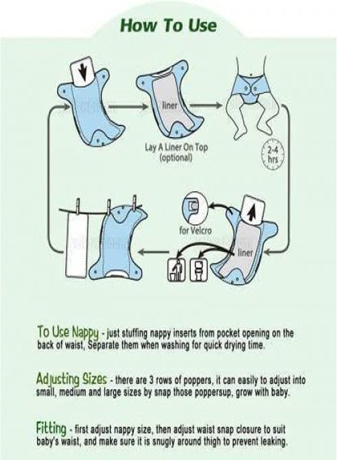 Greenbub Pocket Cloth Diaper - One Size Reusable Diaper with Bamboo Cotton Inserts (Dense Jungle) | 5kg-17kg | 3 Months-4 Years - Image 3