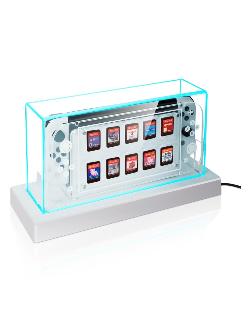 SOLARAE Switch Dust Cover, with 16 Colors LED Light Base, Acrylic Clear Display Box, 10 Game Card storage, Switch Game Card Protection, Cool switch oled accessories, switch essentials, Switch card protection - Image 3