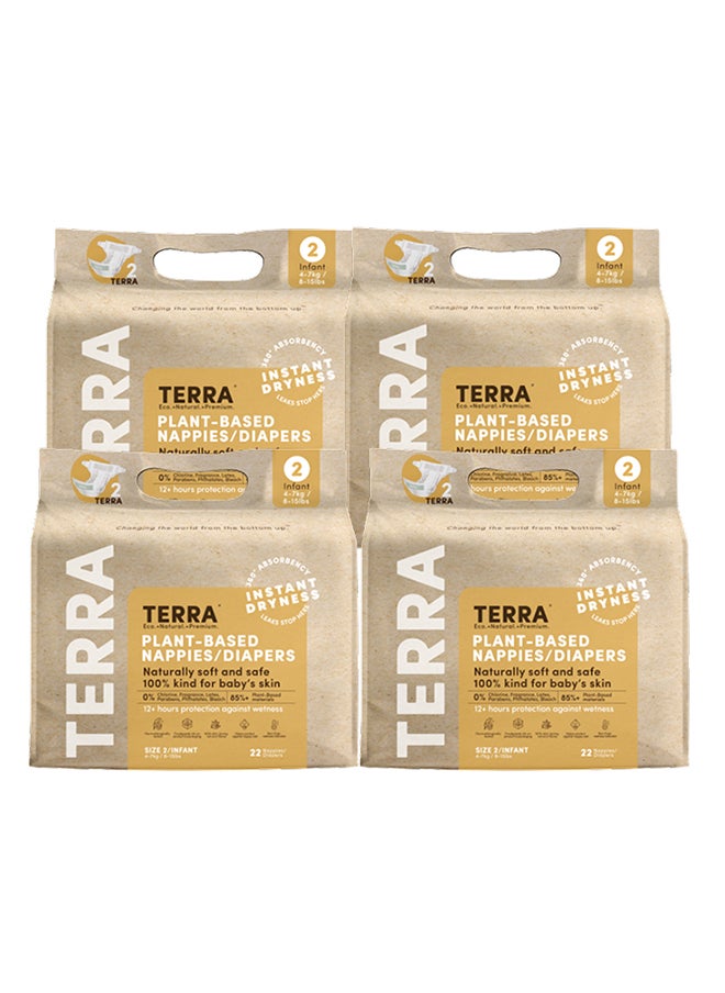 Terra Pack Of 4 Size 2 Infant Diapers 85% Plant-Based Diapers, Ultra-Soft And Chemical-Free for Sensitive Skin, Superior Absorbency For Day Or Nighttime Diapers, 3D Leak Guards, 100% Biodegradable Bamboo Fibre, Designed For Infant Babies 8-15 lb 4-7 kg, 2-6 Months, 22 Count  - Image 2