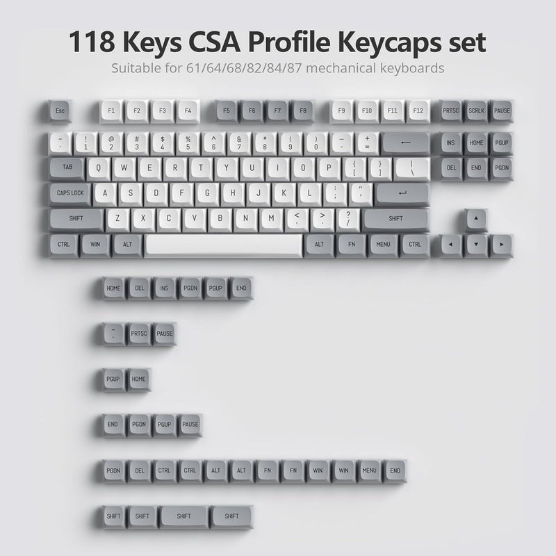 surmen CSA Profile 118 Keys Double-Shot PBT Keycap Custome Keycaps for 61/68/84/87 Mechanical Gaming Keyboard (Grey) - Image 3