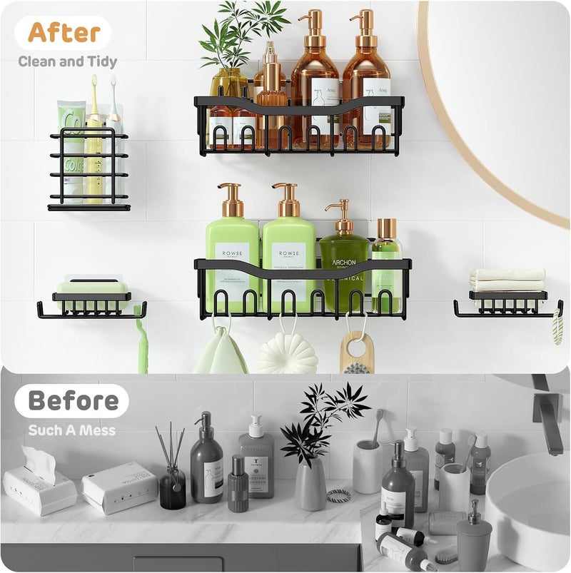 BIRDWING Stainless Steel 5 In 1 Self Adhesive Organizer Combo/Soap Holder With Tooth Brush Holder/Stand For Bathroom Without Drill/Racks And Shelves For Wall/Bathroom Accessories - Image 4