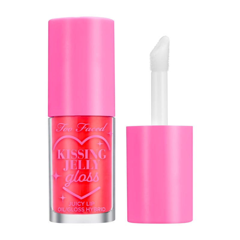 Too Faced Kissing Jelly Lip Oil Gloss | Hydrating Lip Oil + Gloss Hybrid for Instant Moisture and Shine, 0.15 Fl Oz, Sour Watermelon - Image 1