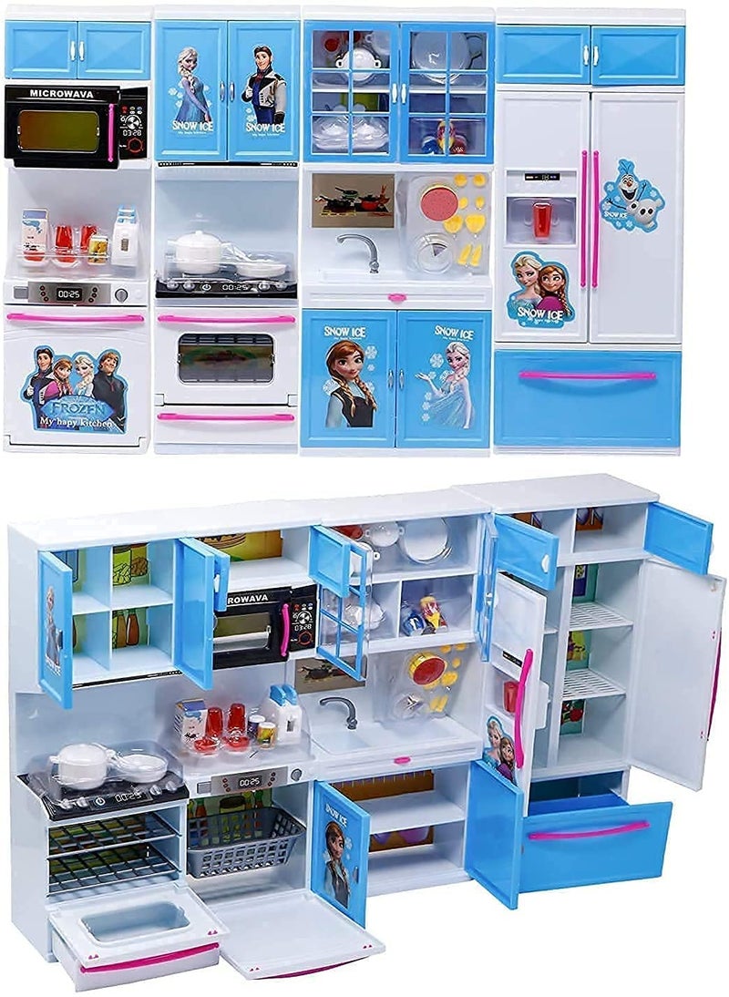 Hcn 4-Door Dream House Kitchen Playset | Multi-Color Toy with Light & Sound Effects | Interactive Cooking Set for Kids with Realistic Appliances and Accessories (Frozen 4 Door Kitchen Set) - Image 5
