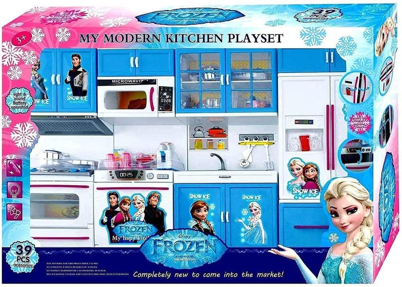 Hcn 4-Door Dream House Kitchen Playset | Multi-Color Toy with Light & Sound Effects | Interactive Cooking Set for Kids with Realistic Appliances and Accessories (Frozen 4 Door Kitchen Set) - Image 1