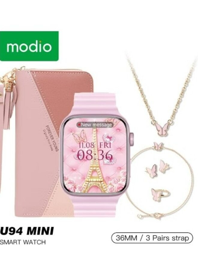 modio Smart Watch U94 Mini with 3 Pairs Strap with 4 in 1 jewellery and Clutch Hand Bag and Wireless Charging - Image 1