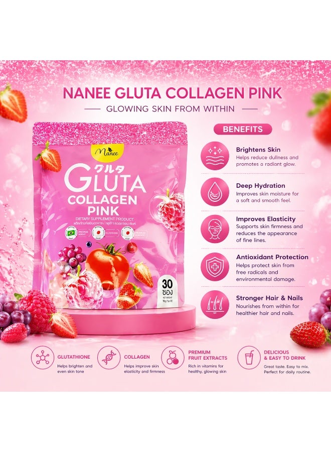 Manee Gluta Collagen Pink Beauty Supplement – Collagen Peptides + Glutathione for Skin Glow, Elasticity & Hydration | Berry Flavor Drink Sachets 30 Pack - Image 5