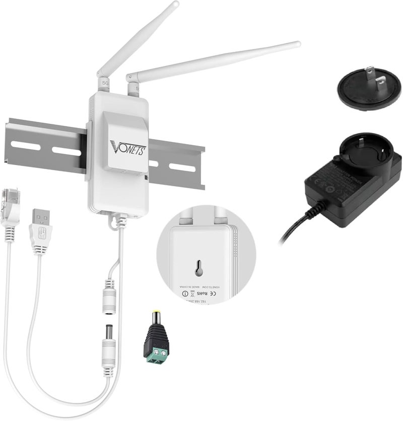 Vonets Industrial 5GHz WiFi Bridge/Mini Router/WiFi to Ethernet/Signal Range Cover, 2 RJ45 Ports for Monitoring, PLC, AGV, Medical Device with 12V/1A Power Adapter VAP11S-5G-fan - Image 1