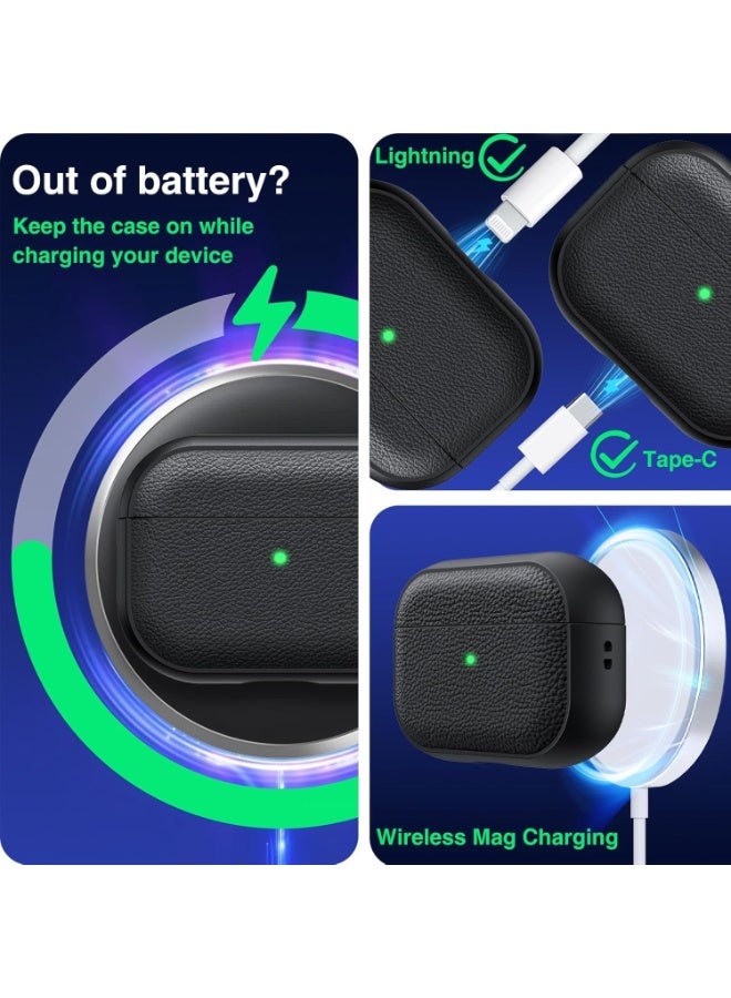 ألترون غطاء ALTRONE متوافق مع AirPods Pro 3 (2025)، جراب واقٍ مقاوم للصدمات من مادة TPU والليتشي والجلد الصناعي مع سلسلة مفاتيح - لأجهزة AirPods Pro / AirPods 3 Pro - رمادي - Image 5