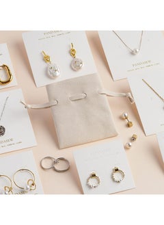 HS 10PCS Microfiber Drawstring Bag Luxury Small Jewelry Gift Pouch Packaging For Necklace Rings Earrings Imitation Leather Flip Headphone Bag Bundle Mouth Velvet Bag Beige 5X9CM  - Image 3
