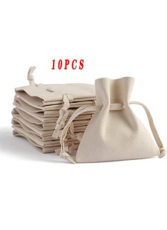 HS 10PCS Microfiber Drawstring Bag Luxury Small Jewelry Gift Pouch Packaging For Necklace Rings Earrings Imitation Leather Flip Headphone Bag Bundle Mouth Velvet Bag Beige 5X9CM  - Image 1