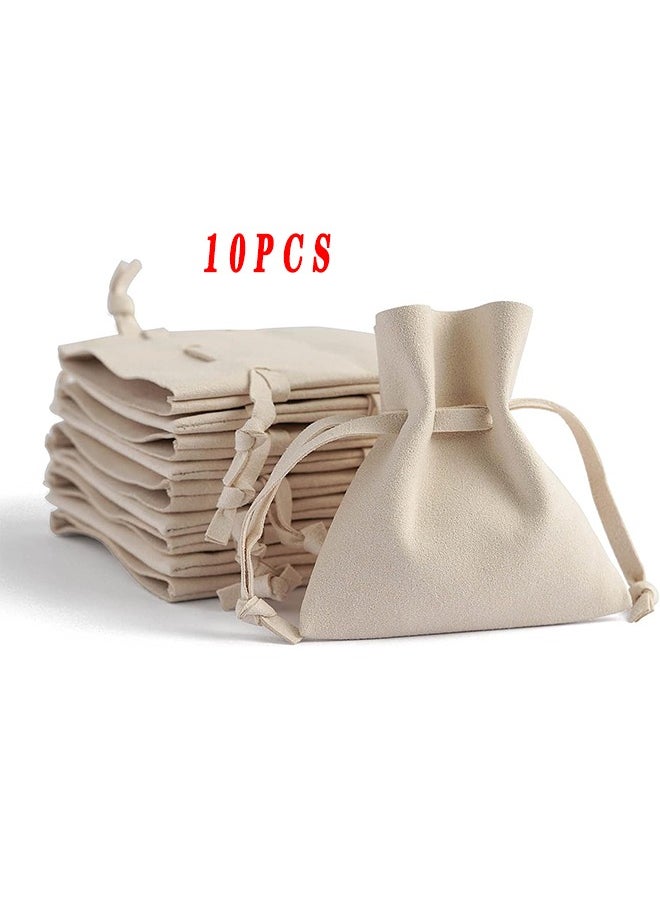 HS - 10PCS Microfiber Drawstring Bag Luxury Small Jewelry Gift Pouch Packaging For Necklace Rings Earrings Imitation Leather Flip Headphone Bag Bundle Mouth Velvet Bag Beige 5X9CM - Image 1