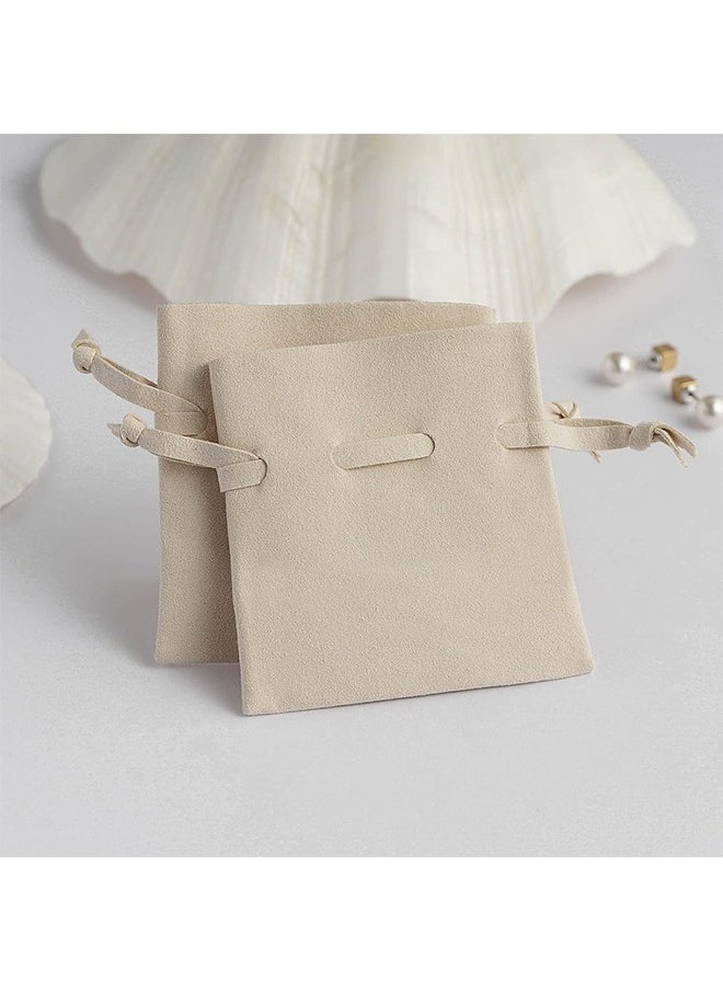 HS - 10PCS Microfiber Drawstring Bag Luxury Small Jewelry Gift Pouch Packaging For Necklace Rings Earrings Imitation Leather Flip Headphone Bag Bundle Mouth Velvet Bag Beige 5X9CM - Image 1
