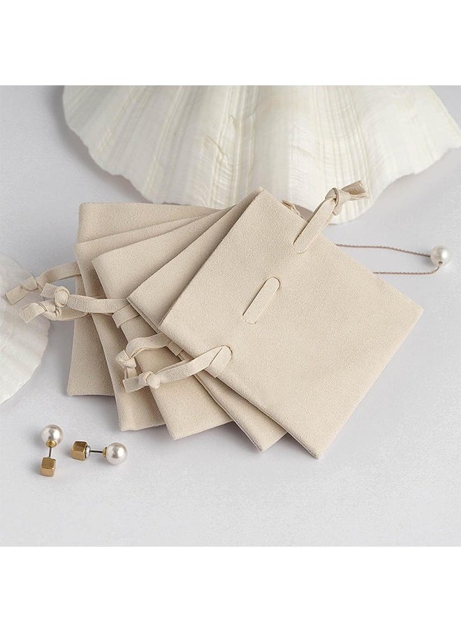 HS - 10PCS Microfiber Drawstring Bag Luxury Small Jewelry Gift Pouch Packaging For Necklace Rings Earrings Imitation Leather Flip Headphone Bag Bundle Mouth Velvet Bag Beige 5X9CM - Image 1