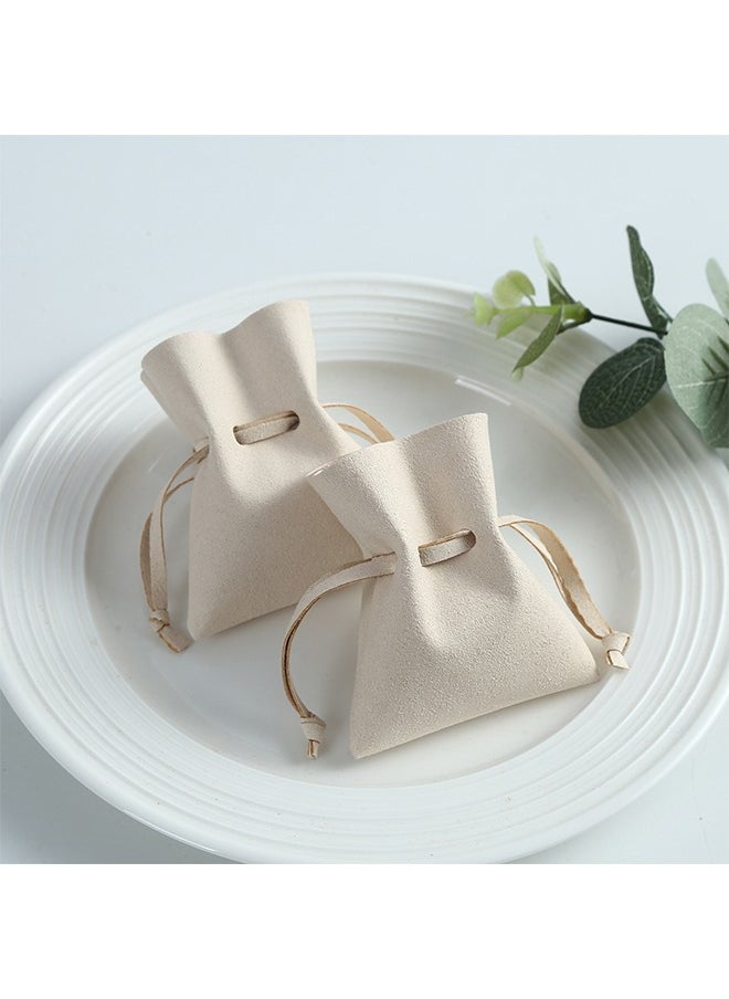 HS - 10PCS Microfiber Drawstring Bag Luxury Small Jewelry Gift Pouch Packaging For Necklace Rings Earrings Imitation Leather Flip Headphone Bag Bundle Mouth Velvet Bag Beige 5X9CM - Image 1