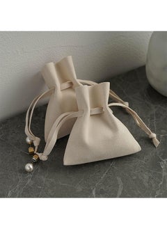 HS 10PCS Microfiber Drawstring Bag Luxury Small Jewelry Gift Pouch Packaging For Necklace Rings Earrings Imitation Leather Flip Headphone Bag Bundle Mouth Velvet Bag Beige 5X9CM  - Image 5