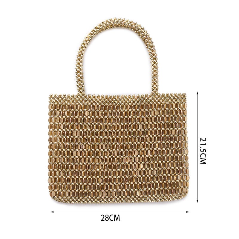 Portable Pearl Bag Womens 2023 New French Niche Design Small and Exquisite Handmade Simple Handbag Gold - Image 5