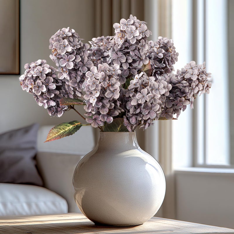 Ttranewsoo Fake Flowers Hydrangea Silk Flowers with Stems Fake Grayish Hydrangea Artificial Flowers Winter Flowers Artificial for Decoration Vase Decor 24Grayish Purple 8PCS Wthout Vase - Image 2