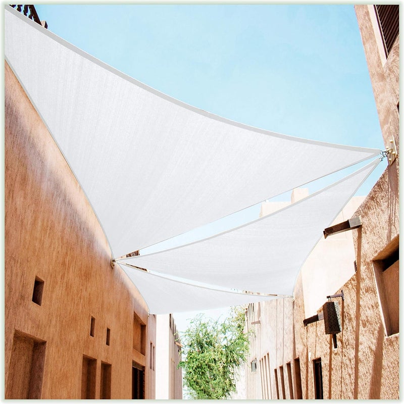 ColourTree 14' x 14' x 14' White Sun Shade Sail Triangle Canopy Fabric Cloth Screen CAPT14, Water Permeable & UV Resistant, Heavy Duty, Carport Patio Outdoor - (We Customize Size) - Image 1